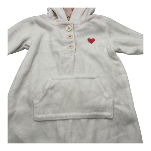 Carter’s Baby Hooded Fleece One Piece 9M Heart & Button Detail White Pink Floral - Picture 6 of 10